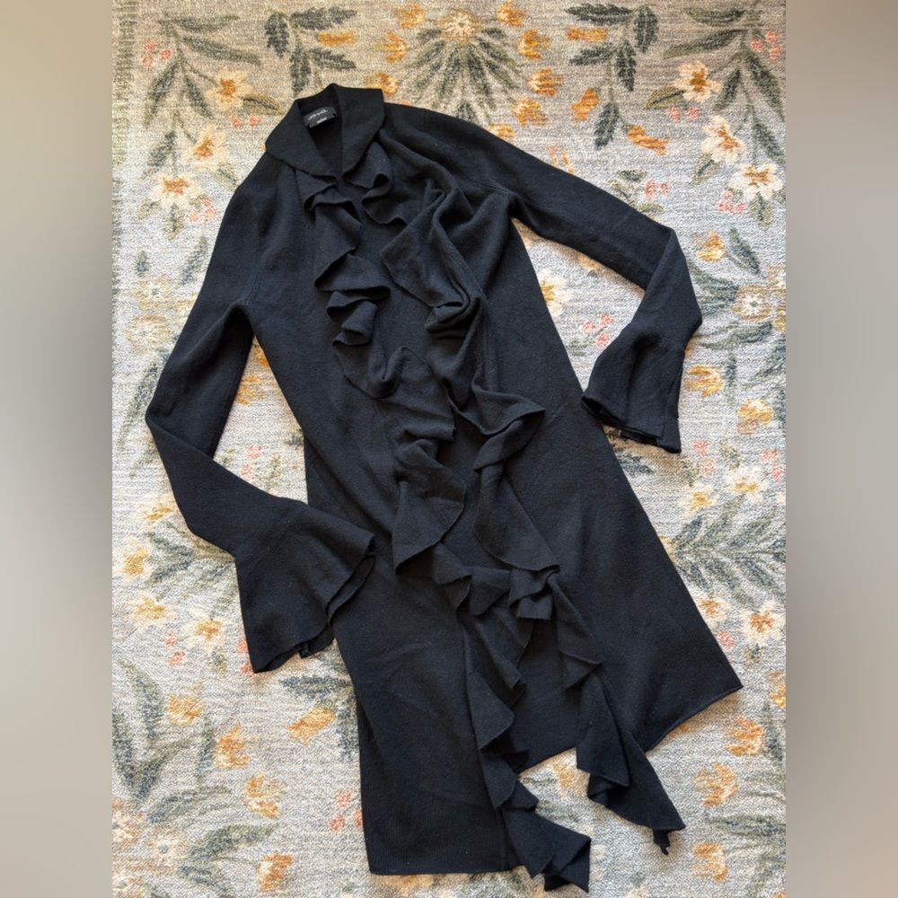 Christopher Fischer 100% Cashmere Open Cardigan Ruffle Small